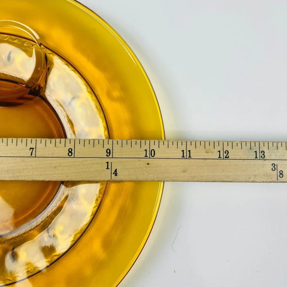 Indiana Glass 2 Kings Crown Thumbprint Amber Dinner Plates 10.25” Pair